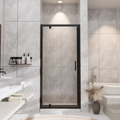 32 In. - 33.5 In. W X 72 In. H Framed Reversible Pivot Shower Door With Nano-Coated Tempered Glass, Matte Black