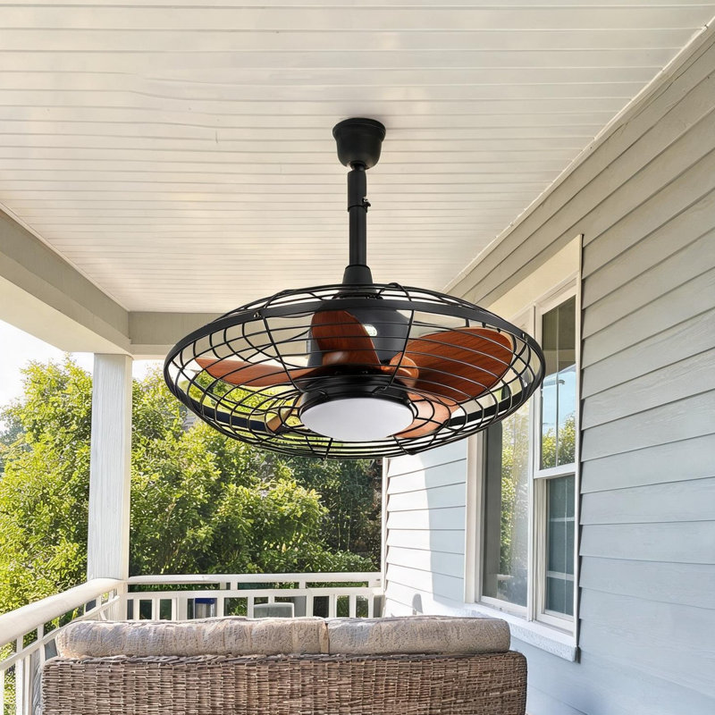 Downrod Mount Ceiling Fan Led 18W 3Cct 5 Abs Blades Dc Motor With Hanging And Hook For Outside Patios Pergola