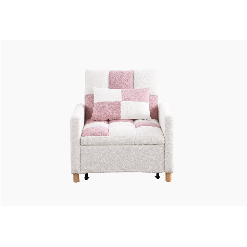 Somdath Sleeper Sofa Chair Bed Multi-Functional Sleeper Chair Upholstered Accent Chair, Pink/White Duplicate