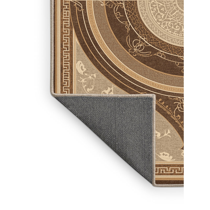 Tapis oriental moelleux doux à motif de cercles Trigonometric Classic - beige, 3 X 5