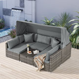Yalissey 6 Pieces Patio Furniture Set,Outdoor Sectional Sofa Set With Retractable Canopy,Patio Conversation Sets With Adjustable Backrest For Backyard,Deck,Garden,Rattan,(Cushion)