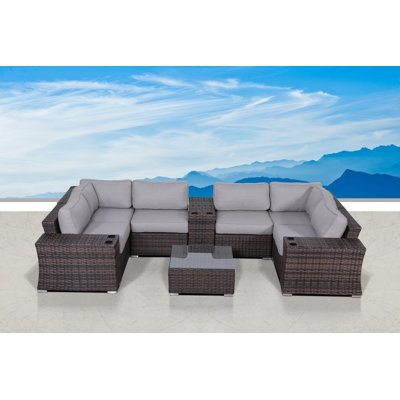 Ensemble de conversation modulaire avec coussins 10 pièces Saffi