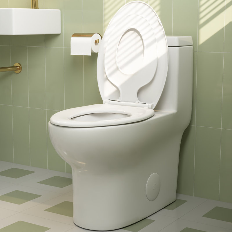 Elongated White Ceramic Dual Flush Macerating Toilet with Potty Training Seat
