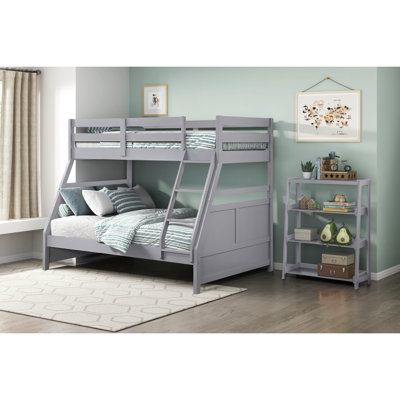 Bunk Bed Twin Over Full Gray Finish Sturdy Wood Frame Guard Rails Youth Bedroom Furniture 1pc