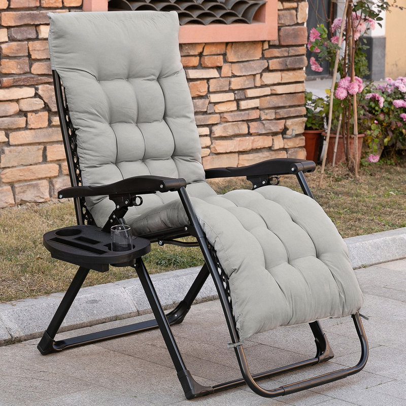 Outsunny Zero Gravity Chair, Folding Reclining Lounge Chair With Padded Cushion, Side Tray