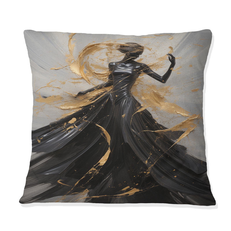 Or et noir Dance Splash III - Coussin décoratif imprimé Dance