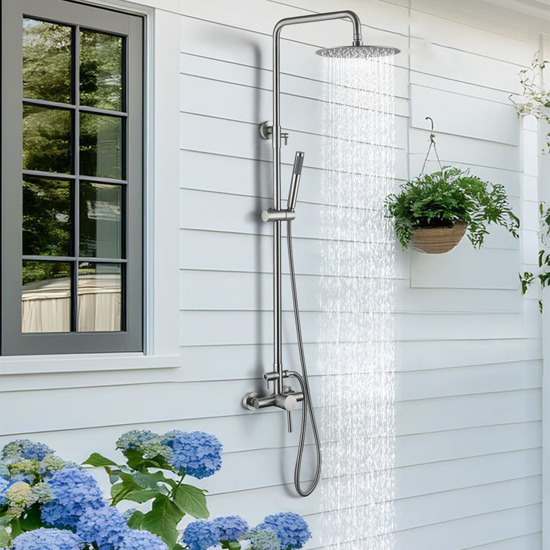 49"-65"H Wall Mounted 304 Stainless Steel Rust-free Outdoor Shower with Handheld Shower with 10-Inch Rainfall Shower Head