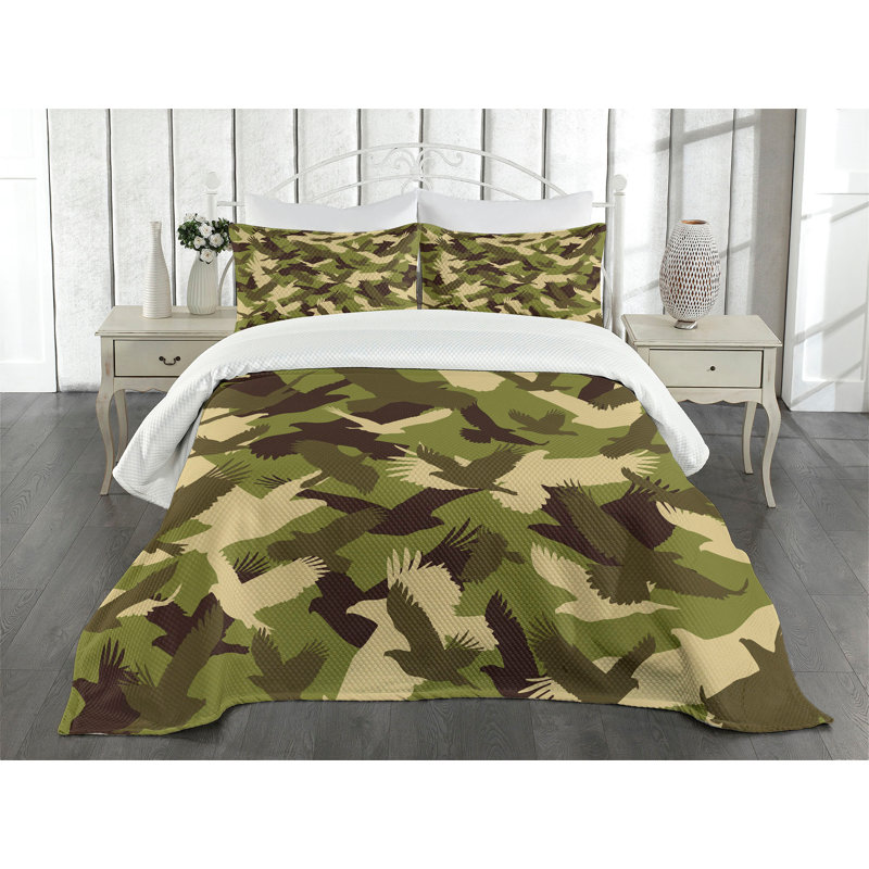 Ambesonne Eagle Bedspread Set Open Wings Camouflage Dark Brown Army Green