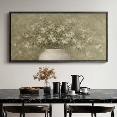 Extra Large Neutral Vase Floral Arrangement Framed Canvas Print Wall Art