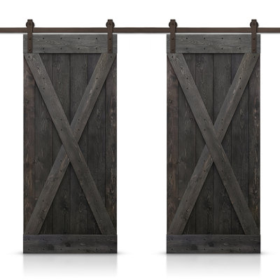 Porte de grange en bois massif lambrissé et métal