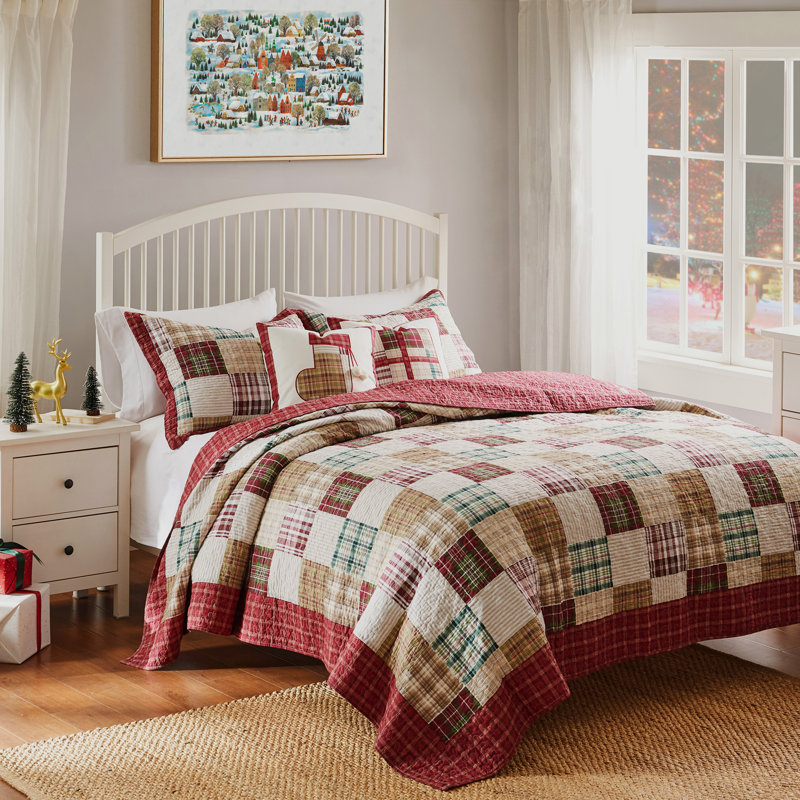 Oxford King Red Cotton Reversible Quilt Set