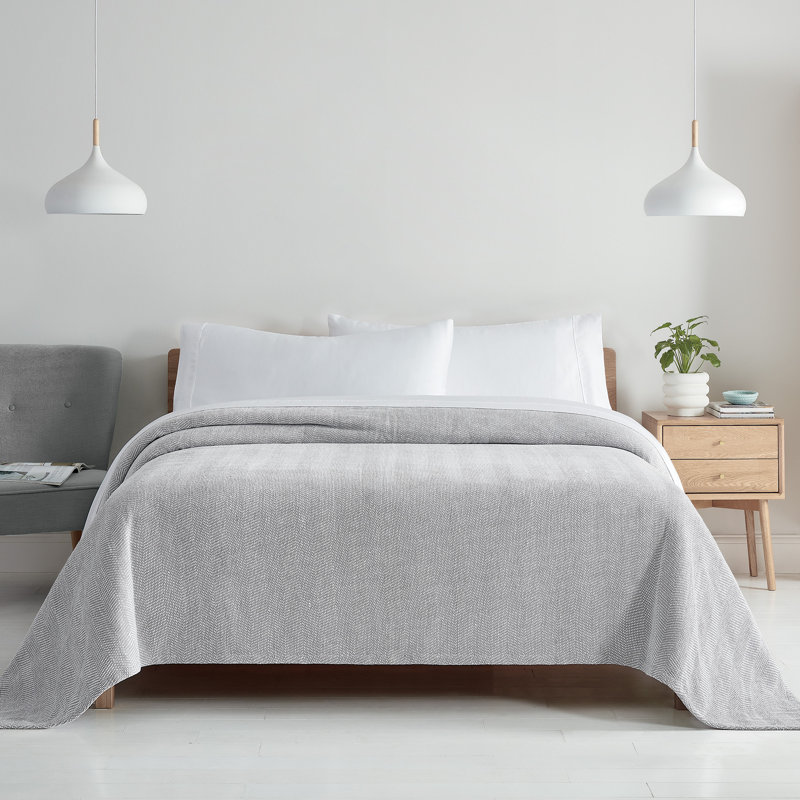 Jeté en mélange de coton toutes saisons, Gris clair
