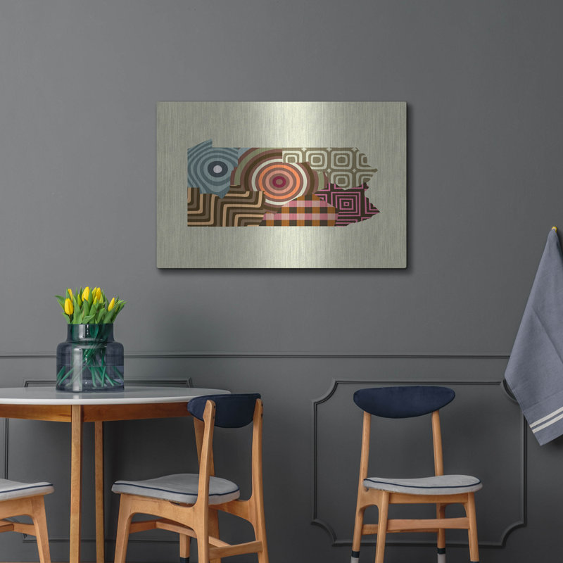 Wrought Studio ™ «Pennsylvania State Map» par Lanre Adefioye, mur en métal, H 24 po x l 36 po
