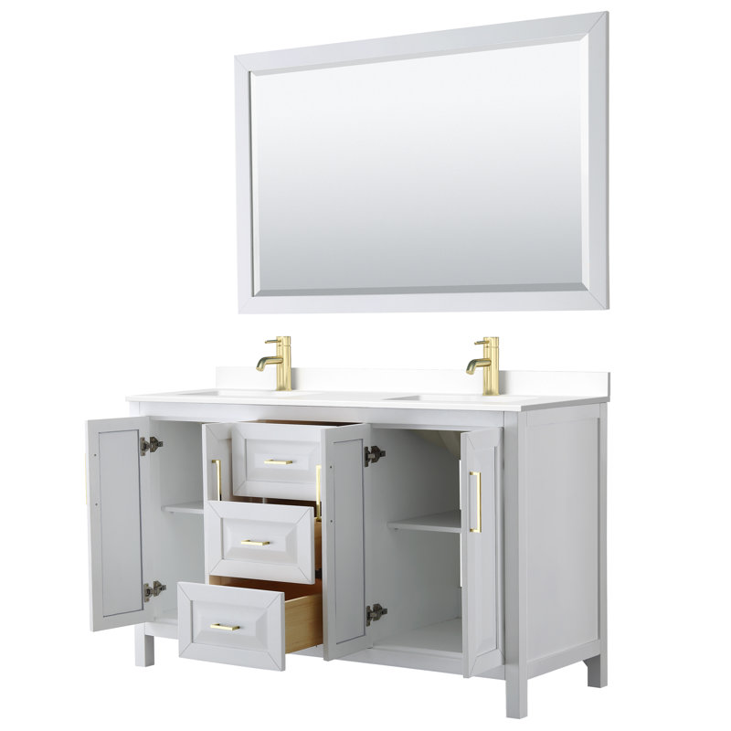 Daria 60'' W Double Vanity, White, White Cultured Marble, Brushed Gold