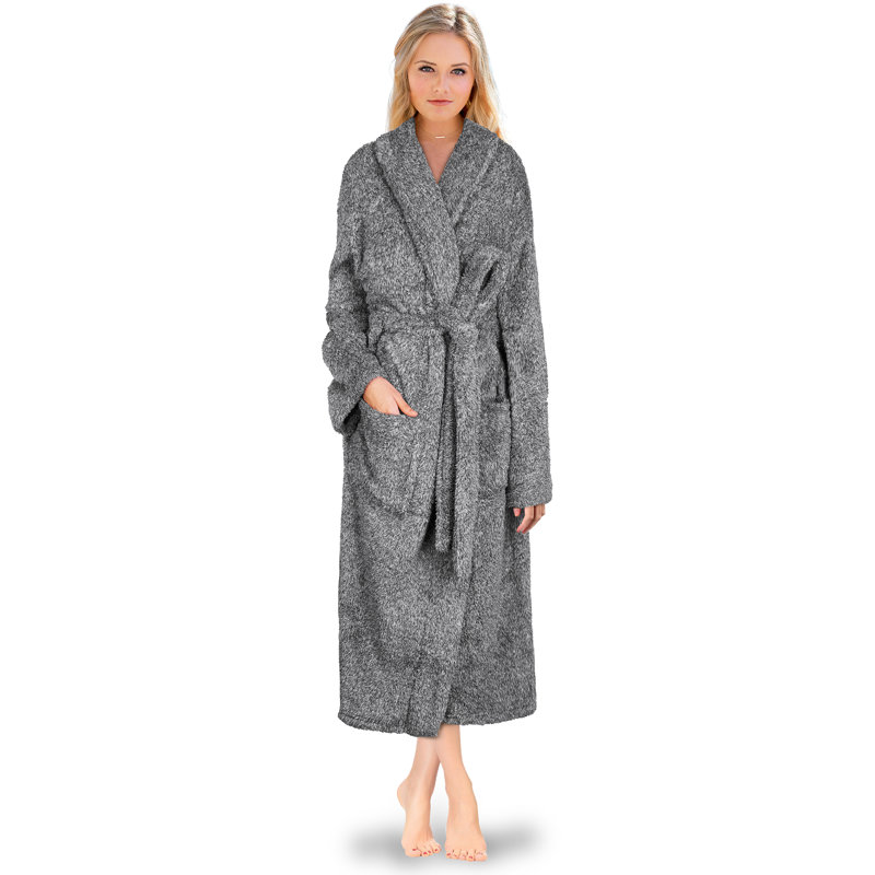 Peignoir en polaire pour femmes avec poches Lamartine, Gris chiné, S