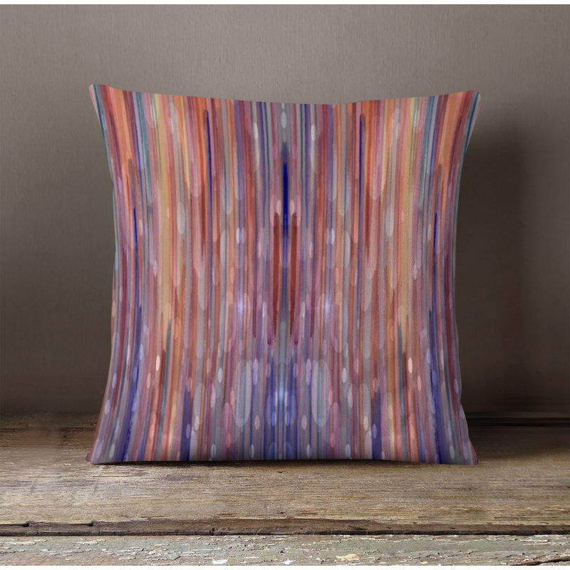 Throw Pillow With Insert, Orange/Purple Striped/Abstract 2, 18"H x 18"W