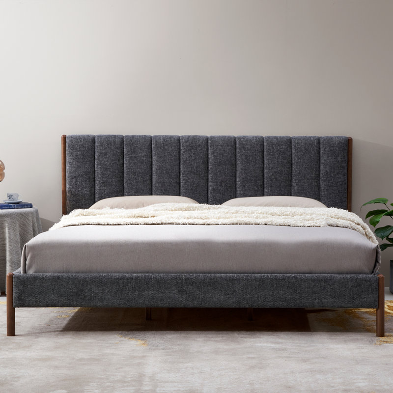 Upholstered Platform Bed, Gray, King