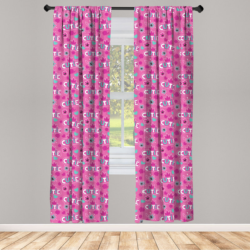 Rideaux 4 panneaux East Urban Home, motif couronne, fuchsia, L 56 po x L 84 po