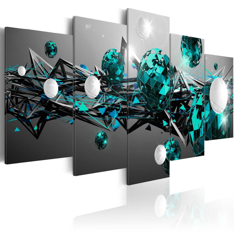 Système solaire turquoise sur toile, 5 pièces, H 20 po x l 40 po x P 0,7 po