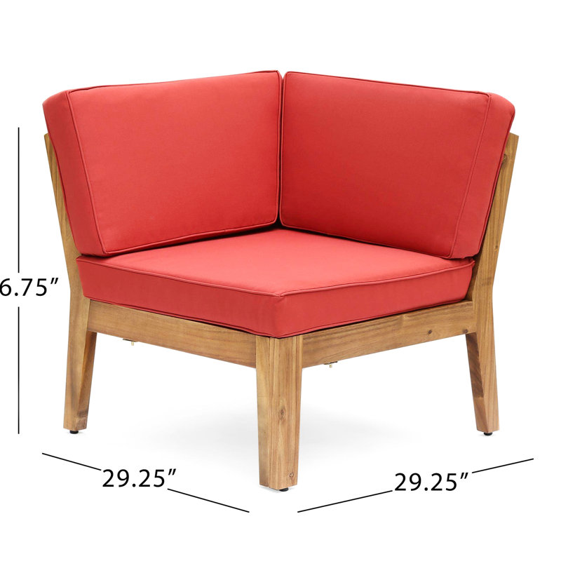 Table basse et d'angle rouge - bois, design à lattes chic, coussins d'eau, magnifiques dossiers multicolores, canapé modulaire