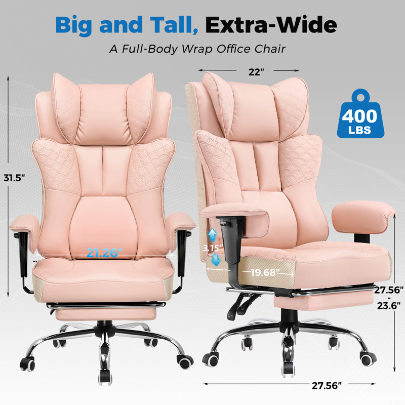 Fauteuil de jeu ergonomique Big et Tall, Cuir rose