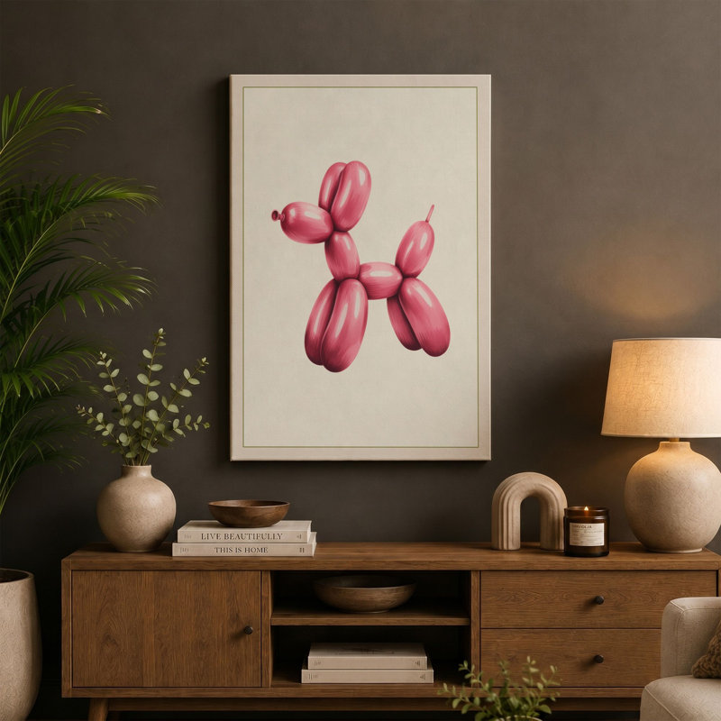 Balloon Poodle Novelty - Wrapped Canvas, 18x12 - 45.7 x 30.5 cm, Sage Border