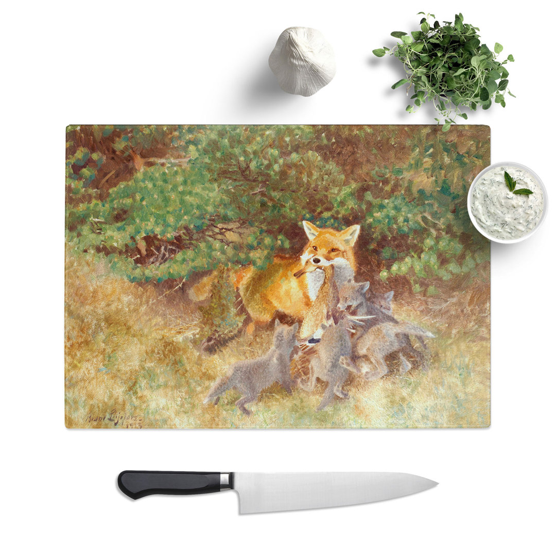 Fox and Cubs by Bruno Liljefors Chopping Board