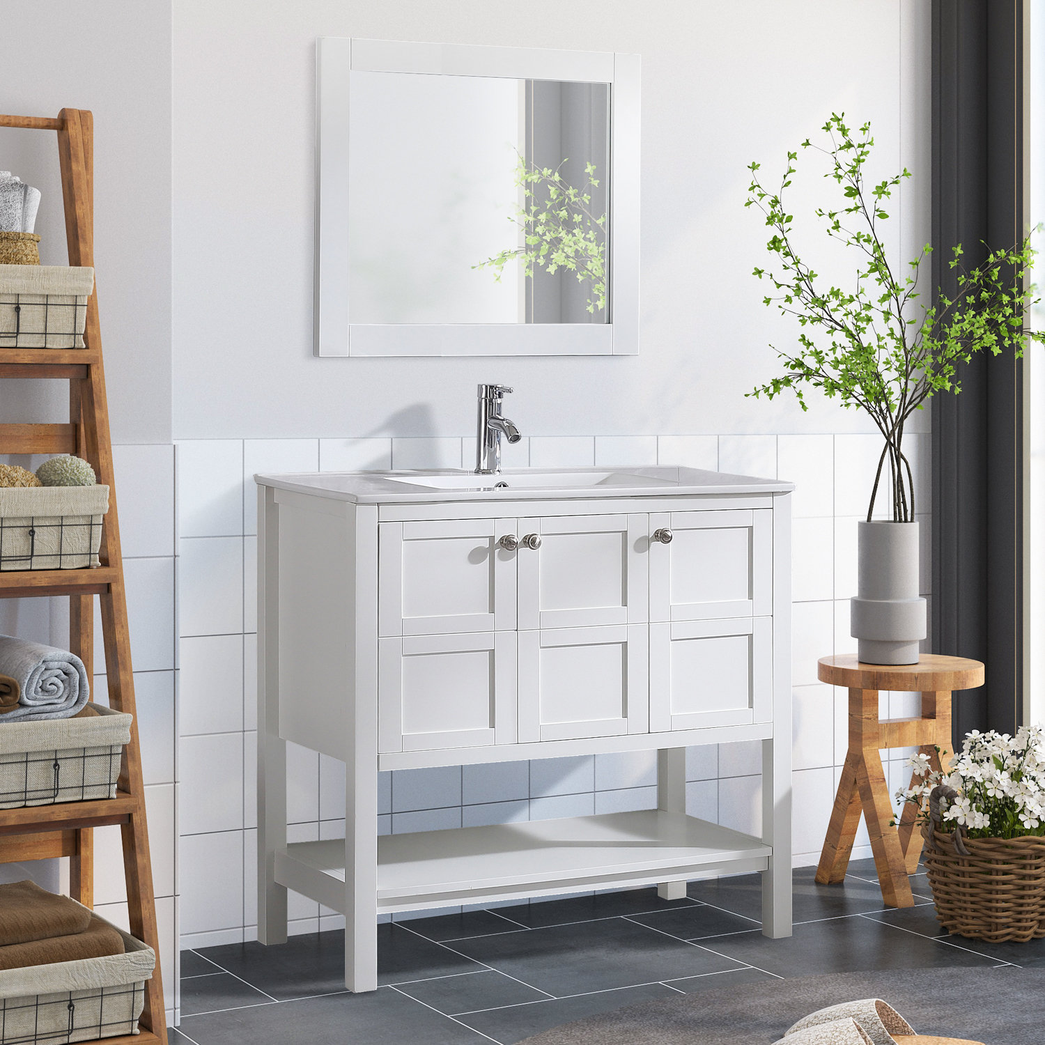 Storage Cabinet Over Toilet With 1 Open Shelf, White - ModernLuxe