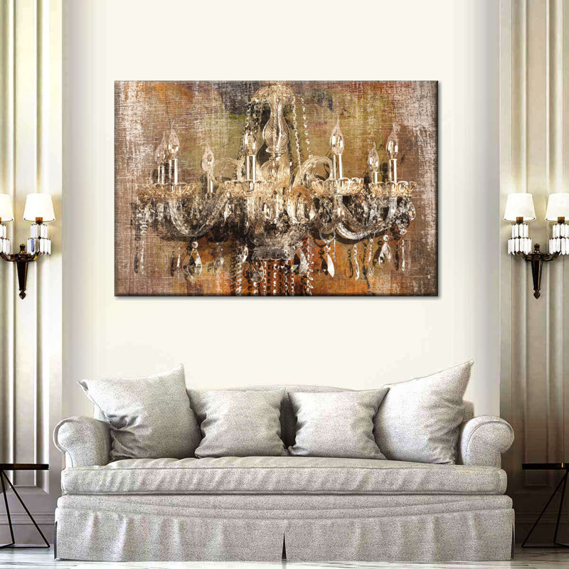 Lustre en cristal sophistiqué, reproduction sur toile, H 34 po x l 51 po x P 1,25 po