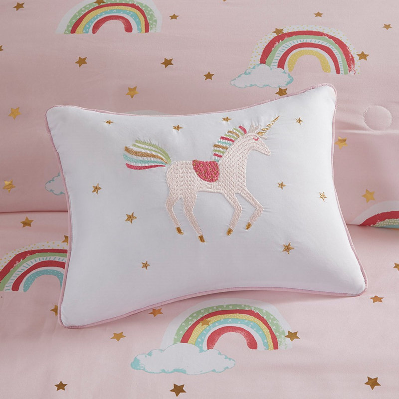 Ensemble d'édredon avec draps assortis Thym Rainbow and Metallic, Édredon double et 5 pièces supplémentaires, Rose
