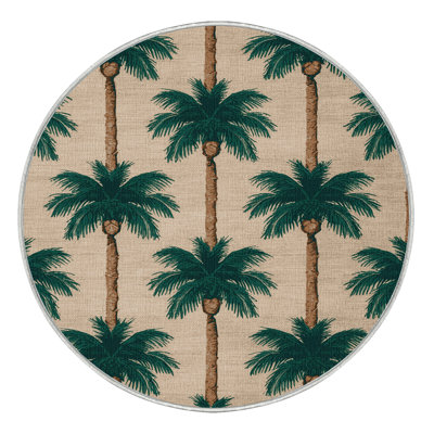 Washable Coconut Palm Grove Coastal Area Rug