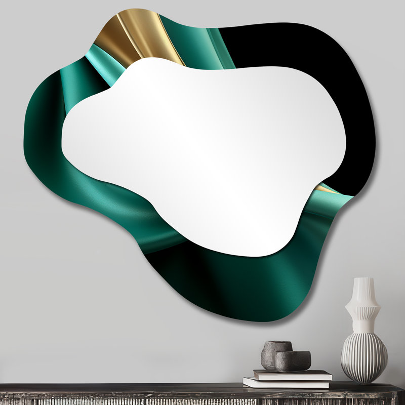 Abstract Echoes tourbillons 3 - miroir mural abstrait à collage de nuages, miroir décoratif asymétrique moderne, impression d'art en métal