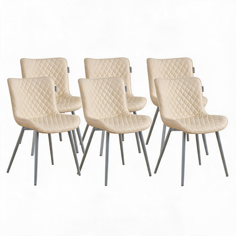 Lot de 2 chaises de salle à manger blanches en polyuréthane à motif de losanges, pieds en fer.