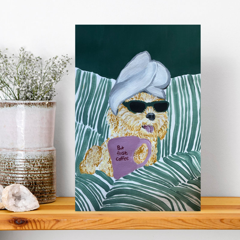 But But Coffee, chiot abstrait contemporain, paysage tropical, art mural, H 18 po x l 12 po