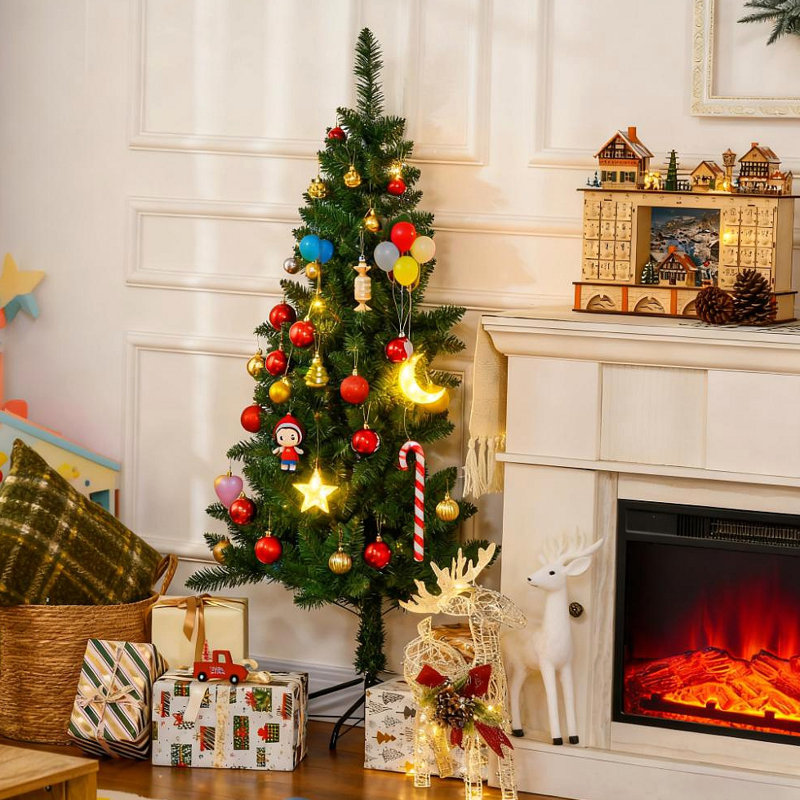 Arbres de Noël, demi-arbres de Noël artificiels avec ouverture automatique, base en acier, pour décor intérieur de Noël