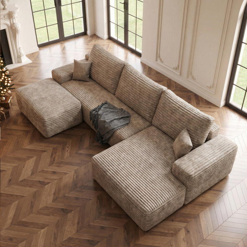 Canapé modulaire 108 po avec méridienne rembourrée 108 po, Camel, L Shape – Right