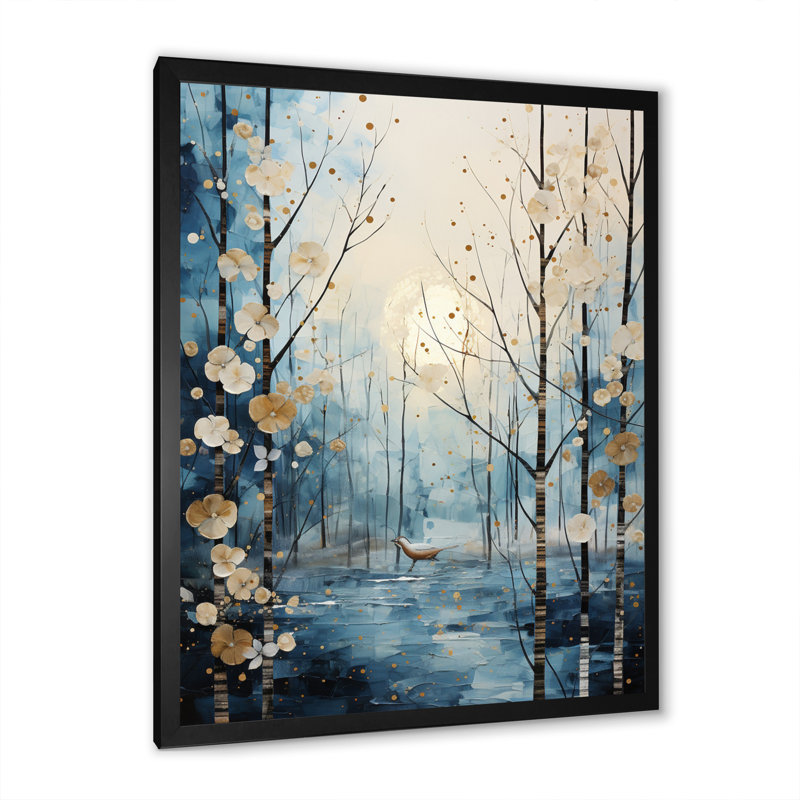 Birch Woods Winter Moonrise IV sur impression sur toile, Cadre photo noir, H 20 po x l 12 po x P 1 po