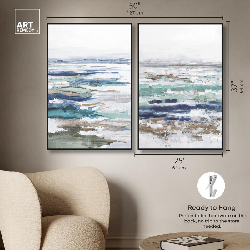 «Coral Coastal Blue Art», ensemble de 2 impressions sur toile par , H 37 po x l 25 po, Noir