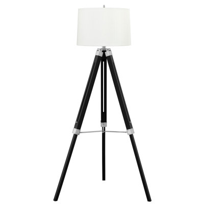 Treppi 41-58 in. Tripod Ebony Wood and Brushed Steel Floor Lamp