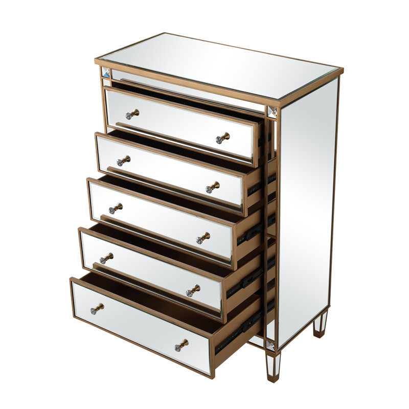 SPARKS 5 - Drawer 36'' W Chest, Mirrored/Brown
