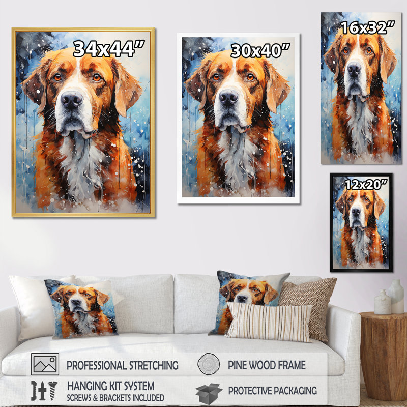 Saint Bernard Serenity II sur toile, Cadre naturel flottant, H 32 po x l 24 po x P 1 po