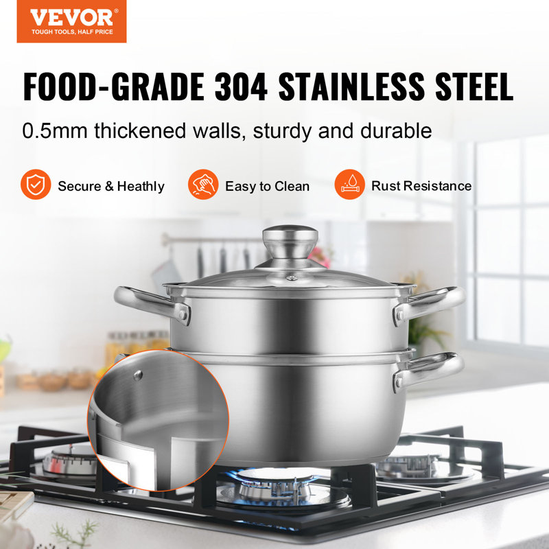 Stainless Steel 9.5'' Steamer Pot with Basket Insert