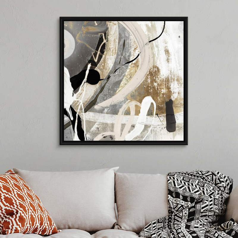 Tangled III - peinture sur toile, Toile avec cadre flottant, H 37,25 po x l 37,25 po, Noir