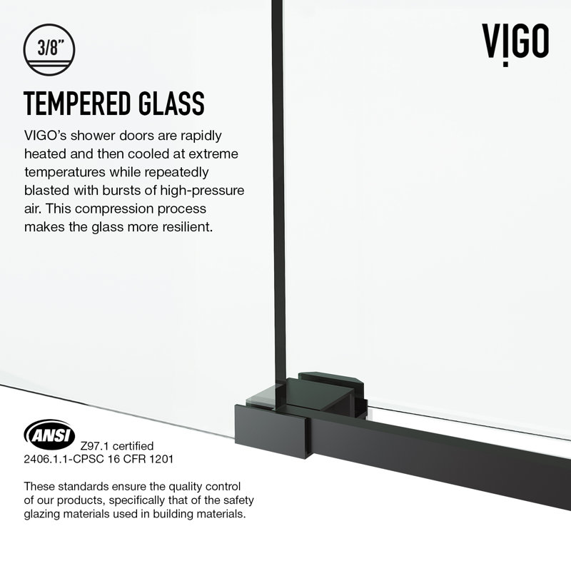 Cass 56-60" W x 76" H Sliding Frameless Shower Door with 3/8" Clear Glass, Matte Black