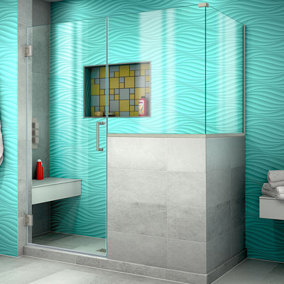 Unidoor Plus 59" W x 36.375" D x 72" H Frameless Pivot Rectangle Shower Enclosure with Fixed Panel