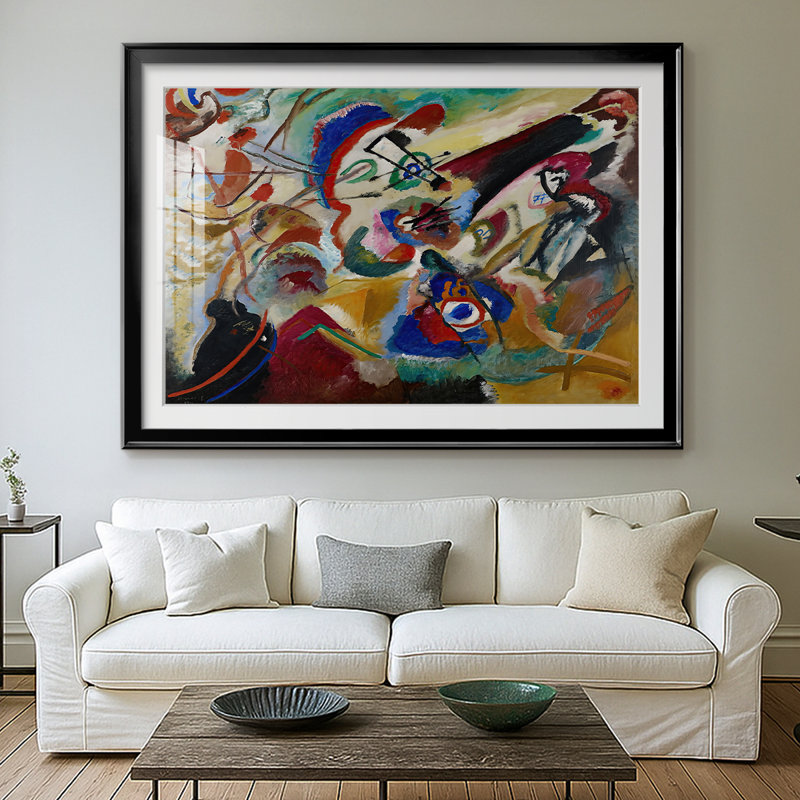Improvisation (composition abstraite) - Wassily Kandinsky - reproduction encadrée avec passe-partout et verre - 1913, Noir