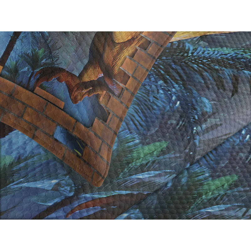 Ensemble de couvre-lit Ambesonne Dinosaur Dino Breaks Brick Wall Orange Blue