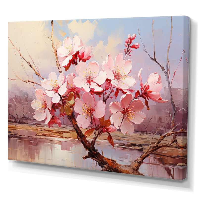 «Pink Whispering Cherry Blossoms II», art mural fleurs, Toile tendue, H 34 po x l 44 po x P 1,5 po