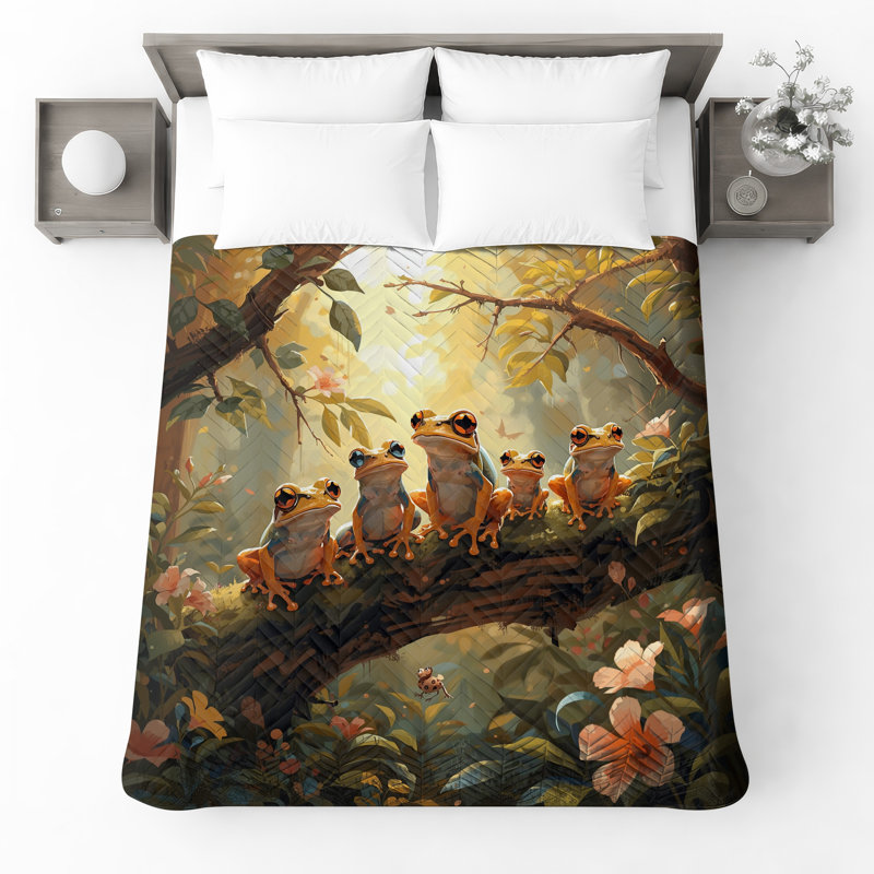 Couvre-lit matelassé Frogs on Tree Branch toutes tailles, Lit simple