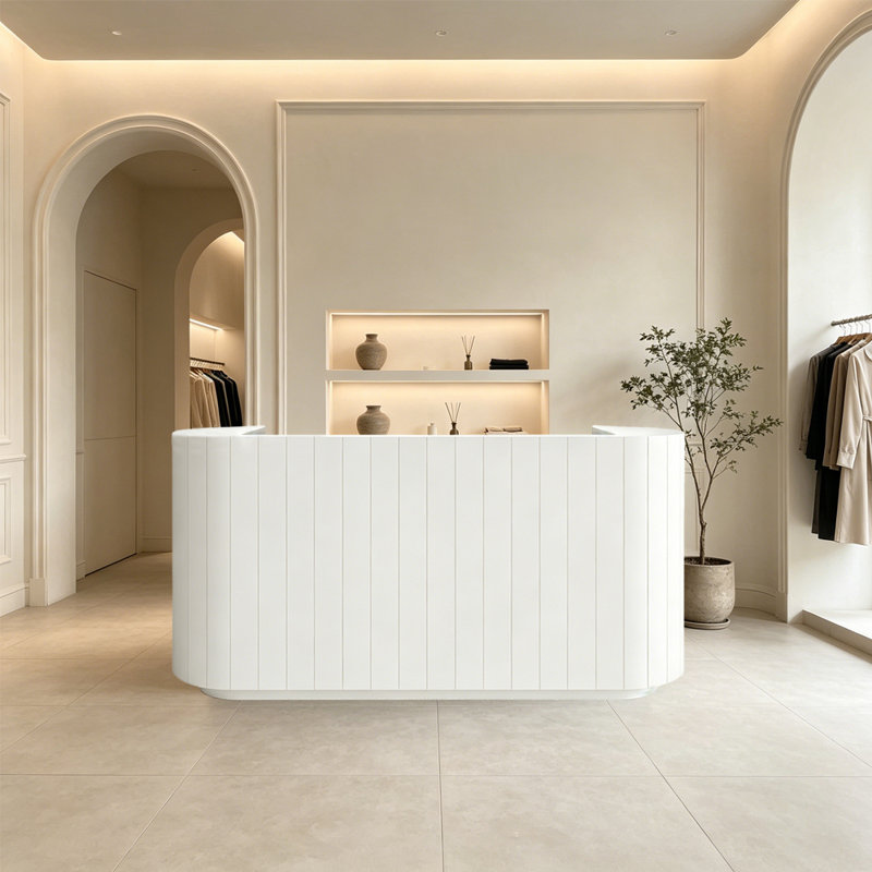 Bureau de réception robuste en grain de bois rétro avec tiroir verrouillable, White